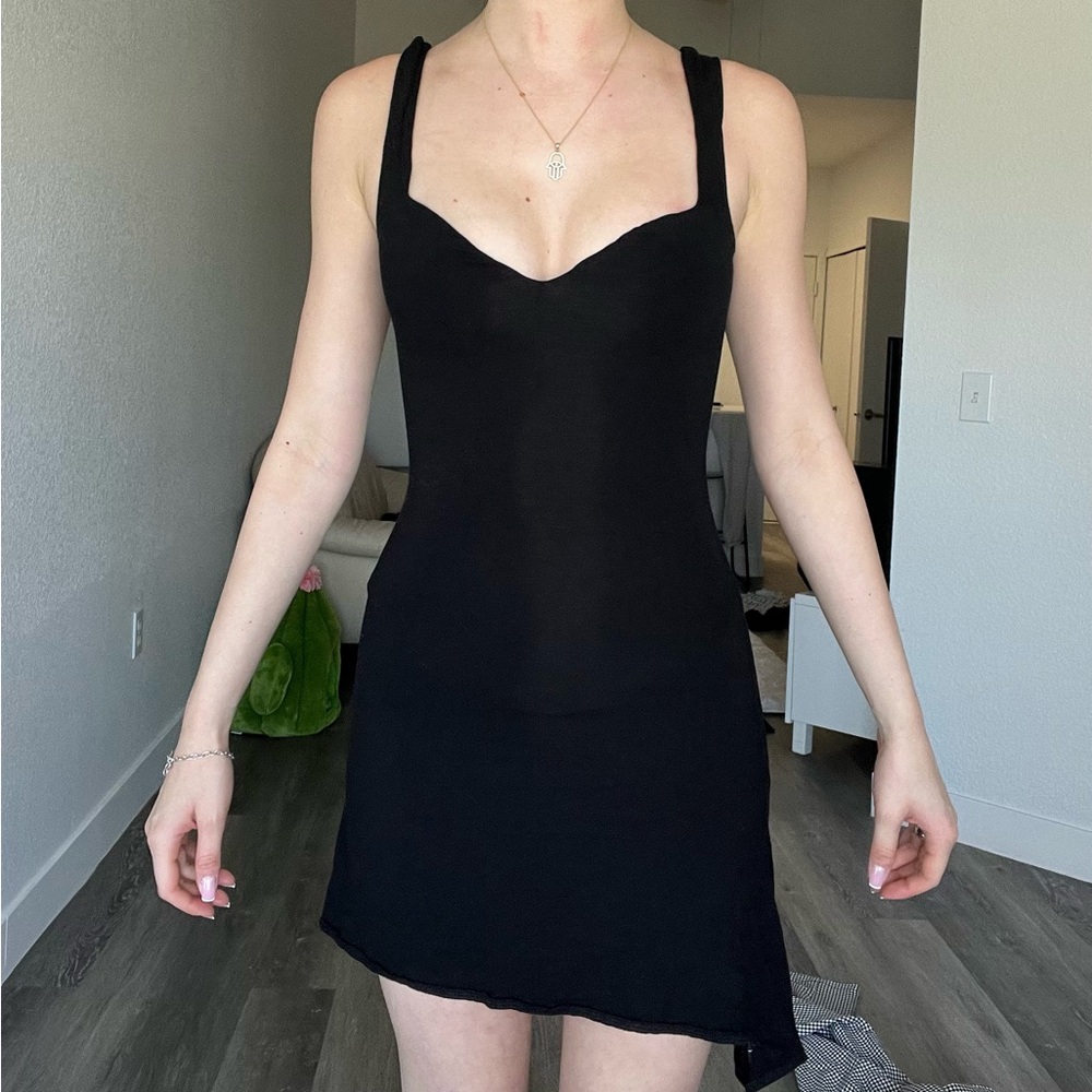Oh Polly Black Bodycon Mini Dress Sweetheart Neckline
